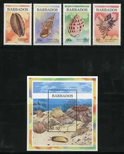 Barbados 1997 Muscheln Shells Meerestiere 920-923 Block 33 MNH