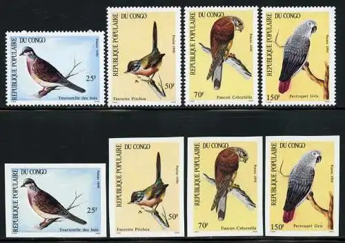 Kongo Congo Brazzaville 1990 Vögel Falke 1190-1193 A und U Ungezähnt MNH / 673
