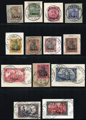 DP China 1901 Michel 15-27 Briefstücke Vollstempel Luxus Fotoattest BPP / 107
