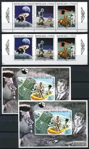 246/SPACE RAUMFAHRT 1970 Tschad Chad Apollo 291-293 A/B und Block 6 A/B MNH