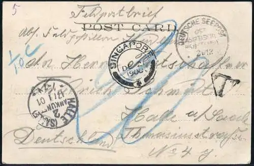 DP China 1900 Boxeraufstand Feldpost mit Seepost Ausreise OAHL c Singapur / 586