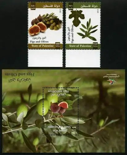 Palästina Palestine 2015 Feigen Oliven Früchte Pflanzen 340-342 Block 53 MNH