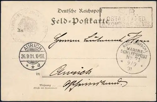 DP China 1901 Boxeraufstand MSP 71 "Neckar" Rücktransport Aden Aurich / 571