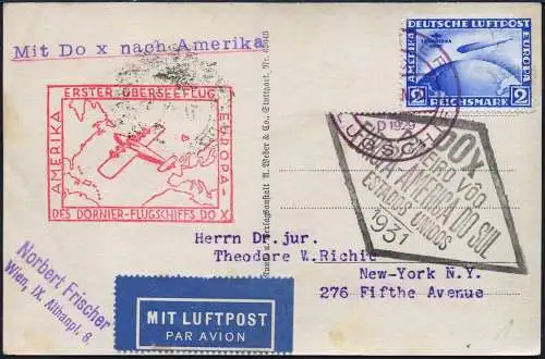 Dt. Reich 1931 DO-X 1. Überseeflug Bordpost NY Wasserschaden Harms 24 c DOX/1004