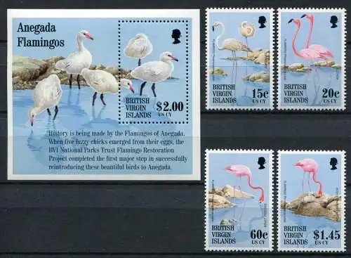 Jungferninseln Virgin Isl. 1995 Flamingos Vögel Birds 839-842 Block 85 MNH