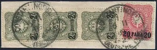 DP Türkei 1889 Michel 2b + 5b Dreierstreifen Briefstück Geprüft Mansfeld / 48