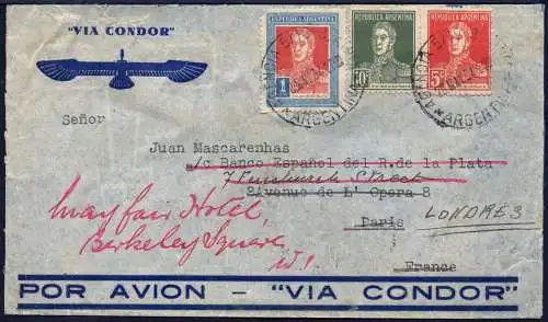 Zeppelin 1934 Argentinien 1. SAF Buenos Aires Brief Paris London Si 248 I / 2062