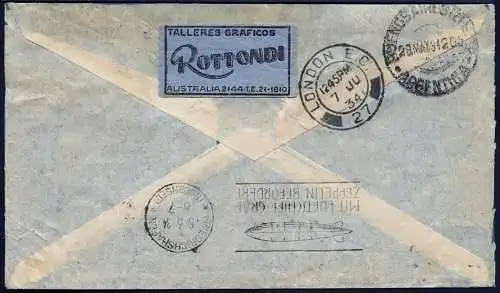 Zeppelin 1934 Argentinien 1. SAF Buenos Aires Brief Paris London Si 248 I / 2062