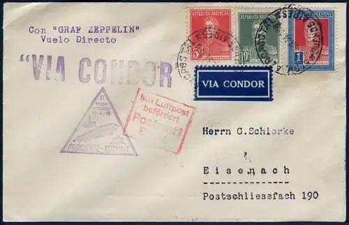 Zeppelin 1934 Argentinien 3. SAF Argentinienfahrt Brief Eisenach Si 256 / 2070