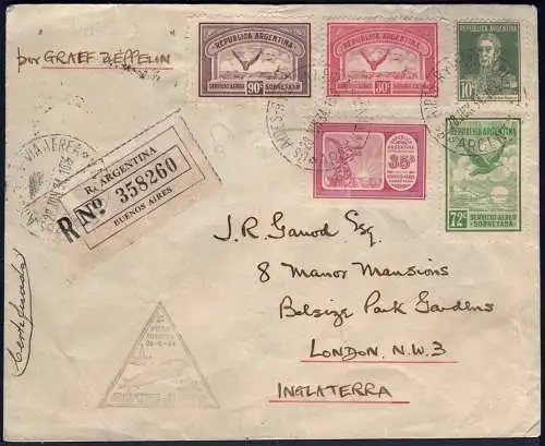 Zeppelin 1934 Argentinien 3. SAF Argentinienfahrt Brief England Si 256 / 2078