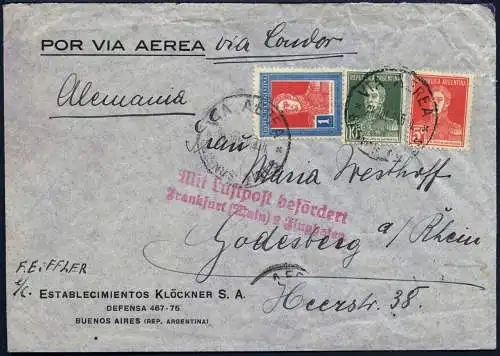 Zeppelin 1934 Argentinien 4. SAF Brief Buenos Aires Godesberg Si 262 / 2082