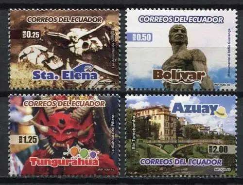 Ecuador 2010 Tourismus Provinzen Schädel Maske Brücke Denkmal 3203-3206 MNH