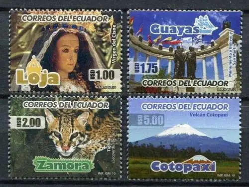 Ecuador 2010 Tourismus Provinzen Ozelot Vulkan Hl. Jungfrau 3215-3218 MNH