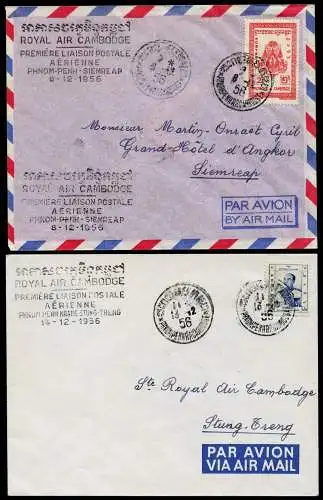 Kambodscha Khmere 1956 Erstflugbriefe Phnom Penh > Siemreap & Stung-Treng 13