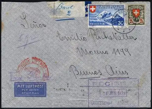 Katapúlt Schweiz 1939 Brief Küsnacht Buenos Aires Argentinien Catapult / 512