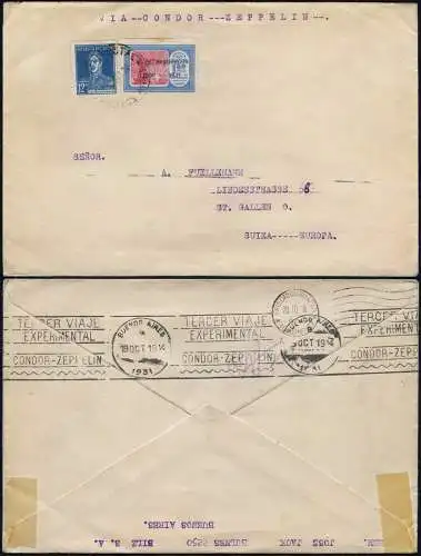 Zeppelin 1931 Argentinien 3. SAF Brief 1,80 Pesos Revolution Schweiz Si 135/2011
