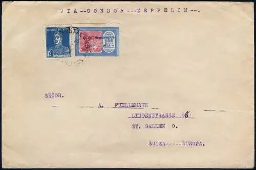 Zeppelin 1931 Argentinien 3. SAF Brief 1,80 Pesos Revolution Schweiz Si 135/2011