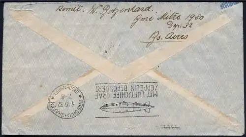 Zeppelin 1932 Argentinien 7. SAF Brief MiF Buenos Aires Schweiz Si 185 / 2043