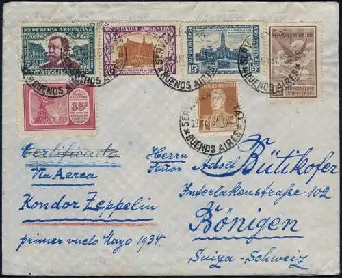 Zeppelin 1934 Argentinien 1. SAF Buenos Aires Bönigen Schweiz Si 248 I / 2061