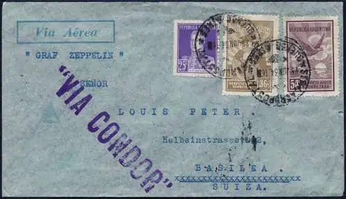 Zeppelin 1934 Argentinien 3. SAF Argentinienfahrt Brief Schweiz Si 256 / 2071
