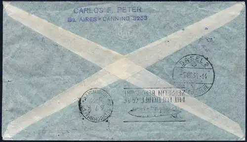Zeppelin 1934 Argentinien 3. SAF Argentinienfahrt Brief Schweiz Si 256 / 2071