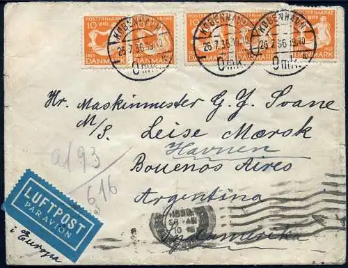 Zeppelin 1936 Dänemark 10. SAF Brief Kopenhagen FFM Argentinien Si 360 B / 2097