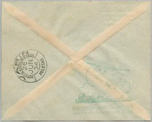 Brasilien 1934 VARIG Luftpost-Brief MiF V48 Porto Alegre nach Pelotas / 7