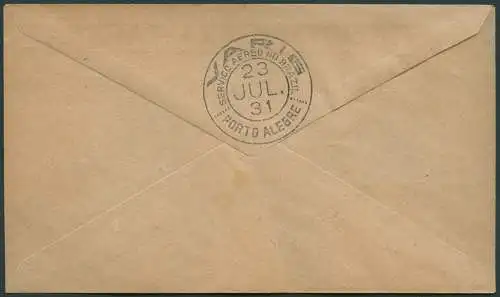Brasilien 1931 VARIG Luftpost-Brief MiF V21 Pelotas nach Porto Alegre / 13