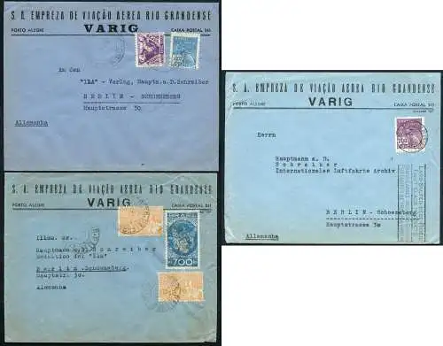 Brasilien 1937-1939 VARIG-Vordruck-Luftpost-Briefe (3) Luftfahrt-Archiv ILA / 24