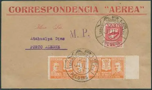 Brasilien 1931 VARIG Luftpost-Brief MiF V15 Pelotas nach Porto Alegre Airmal/ 16