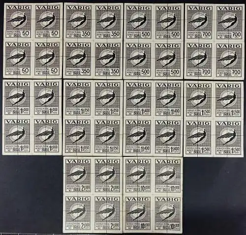 Brasilien VARIG 1931 Kpl. Satz Akzeptierte Entwürfe Blocks/4 Kartonpapier V14-23