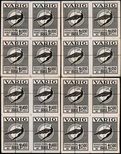 Brasilien VARIG 1931 Kpl. Satz Akzeptierte Entwürfe Blocks/4 Kartonpapier V14-23