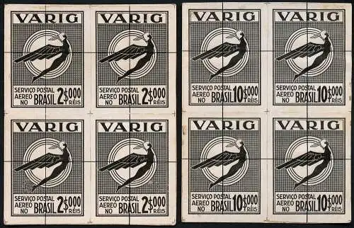 Brasilien VARIG 1931 Kpl. Satz Akzeptierte Entwürfe Blocks/4 Kartonpapier V14-23