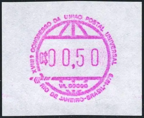 Brasilien Brazil Brasil 1979 1. Automatenmarke ATM 0,50 Frama UPU Kongress MNH
