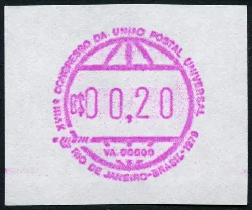 Brasilien Brazil Brasil 1979 1. Automatenmarke ATM 0,20 Frama UPU Kongress MNH