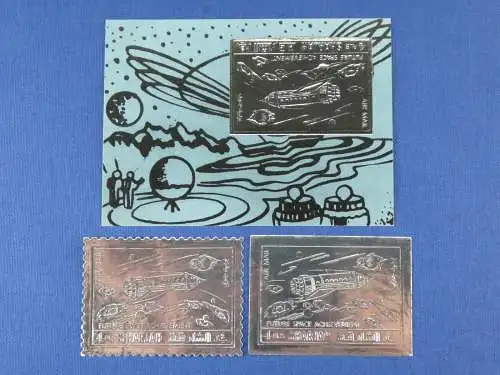 Raumfahrt Space 1972 Sharjah 1063 A/B + Block 137 Inverted Stamp Silber MNH/ 776