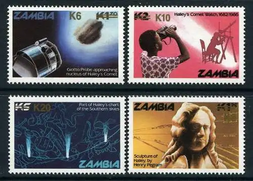 Space Raumfahrt 1987 Zambia Sambia Halley Komet Comet Aufdrucke 411//424 RAR 444
