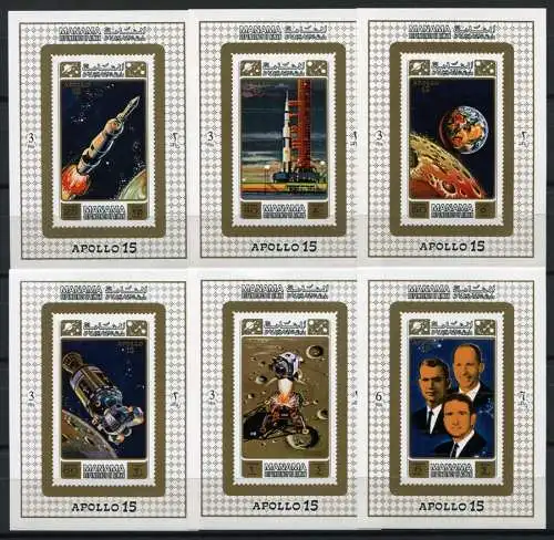 Space Raumfahrt 1971 Manama Apollo 578-83 A/B + Block 117 A/B + Einzelblocks/321