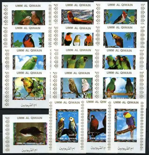 Umm al Qiwain 1972 Vögel Papageien Finken 1242-1257 B Blocksatz Weiß MNH / 439