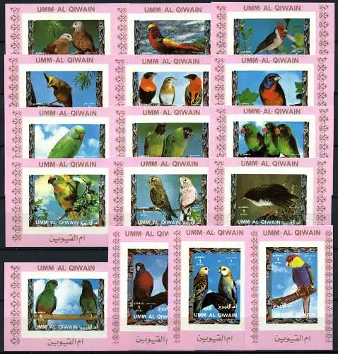 Umm al Qiwain 1972 Vögel Papageien Finken 1242-1257 B Blocksatz Rosa MNH / 440