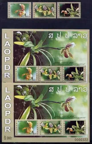 Laos 2011 Orchideen Orchids Blumen Flowers  2203-2205 Block 231 A und B MNH