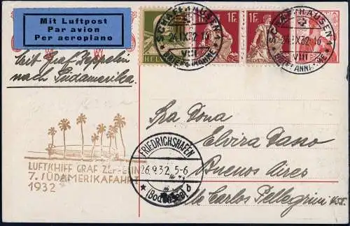 Zeppelin 1932 Schweiz 7. SAF Schaffhausen Argentinien Postkarte Si 183 / 2352
