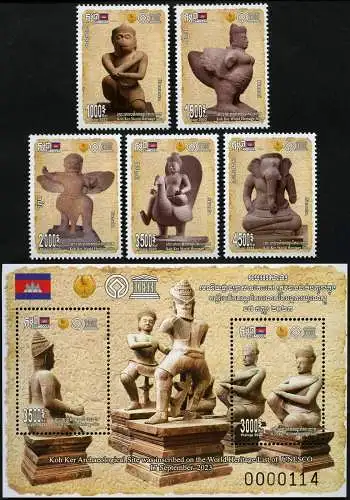Kambodscha 2024 Koh Ker World Heritage UNESCO Statuen 2805-2809 Block 380 MNH