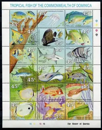 Dominica 1990 Fische Fishes Poissons Pesci Meerestiere Qualle 1292-1309 MNH