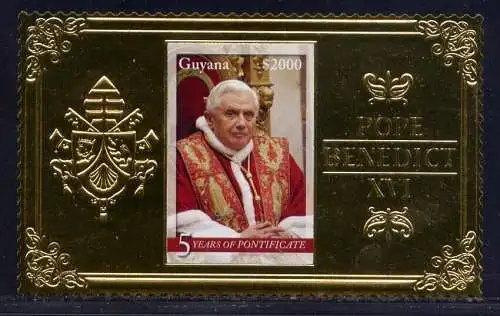 Guyana 2010 Papst Benedikt Pope Benedict Gold Religion Postfrisch MNH