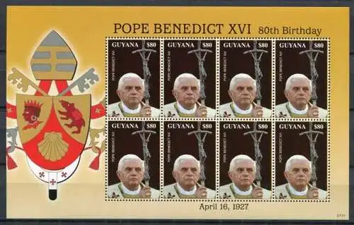 Guyana 2007 Papst Benedikt Pope Benedict Religion 7963 Kleinbogen Postfrisch MNH