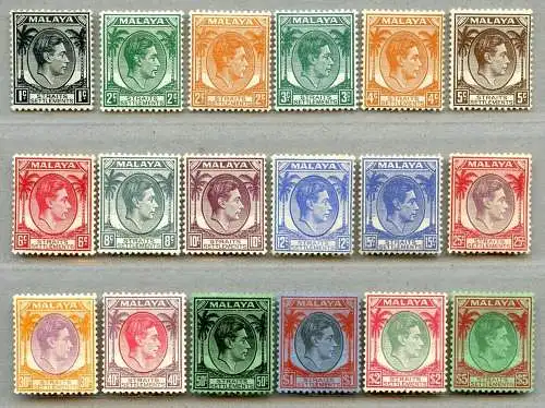 Malaya Straits Settlements 1937-1941 Freimarken 210-227 incl 211 II + 214 II *
