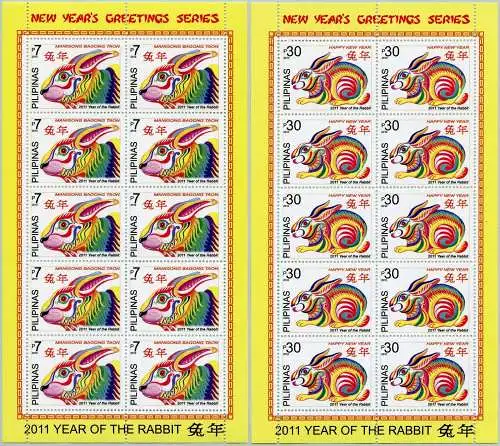 Philippinen 2010 Jahr des Hasen Neujahr 2011 Zodiac 4460-4461 Kleinbögen MNH