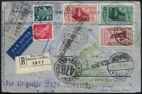 Zeppelin 1932 Italien 6. SAF Reko-Brief Argentinien Tschechoslowakei Si 177/2035