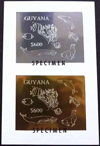 Guyana 1993 Naturschutz Wal Fische Kombi-Block Probedruck 4123-4124 Specimen MNH